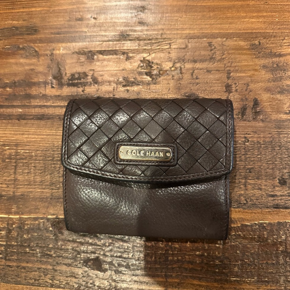 Cole Haan Dark Brown Woven Leather Wallet